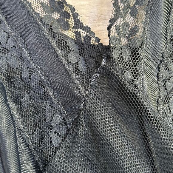 Vintage Black Lace Trim Slip Dress - Size M - Picture 5 of 6